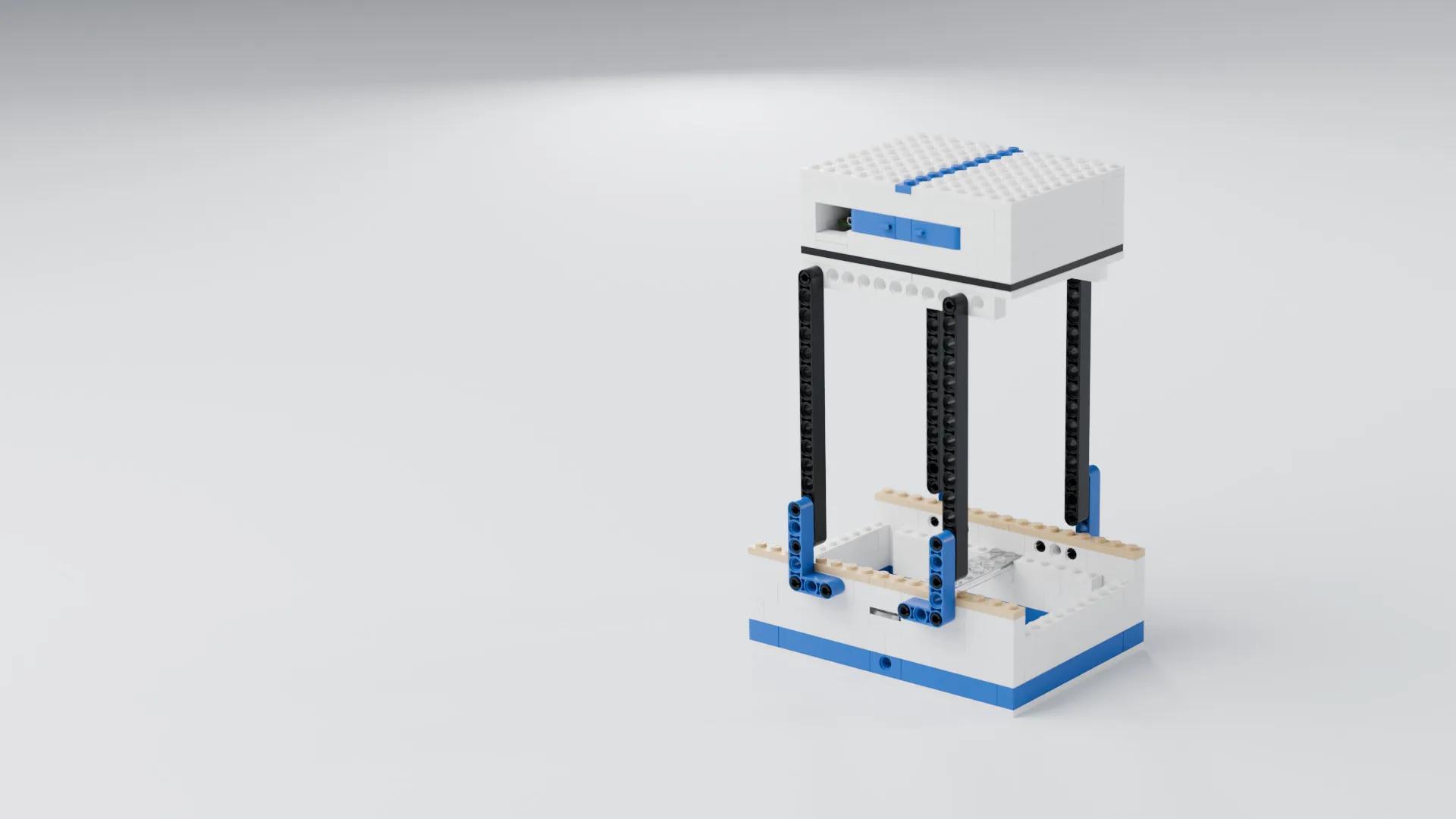 An ethoscope built from LEGO: a white and blue brick base, black Technic columns and a brick housing for the Raspberry Pi.