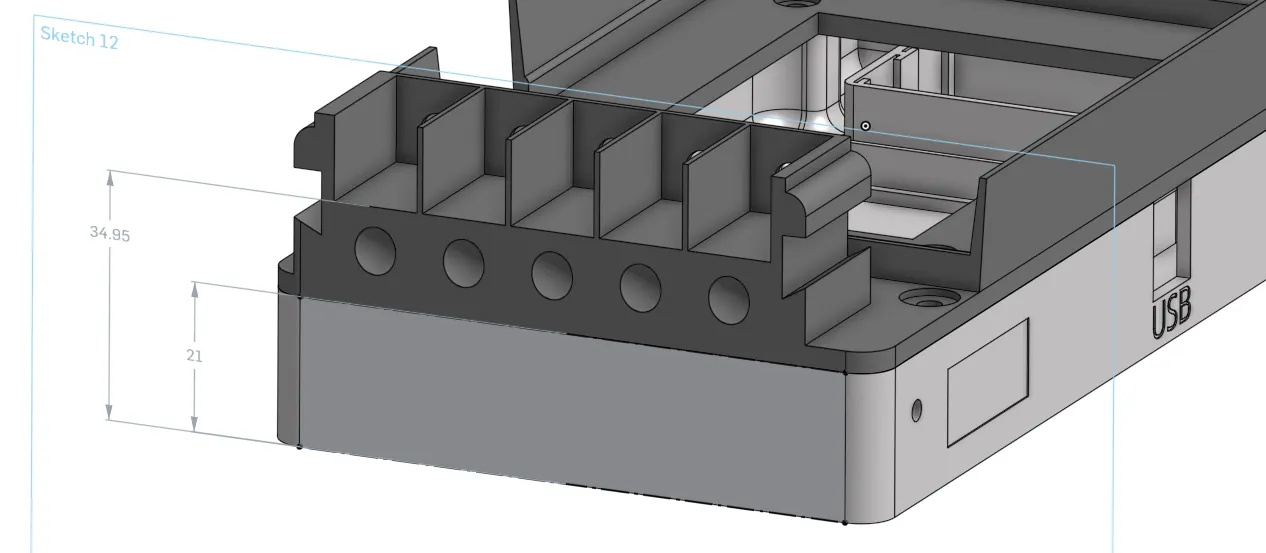 Render of the module base and motor holder, with the 35 mm height from the floor plate